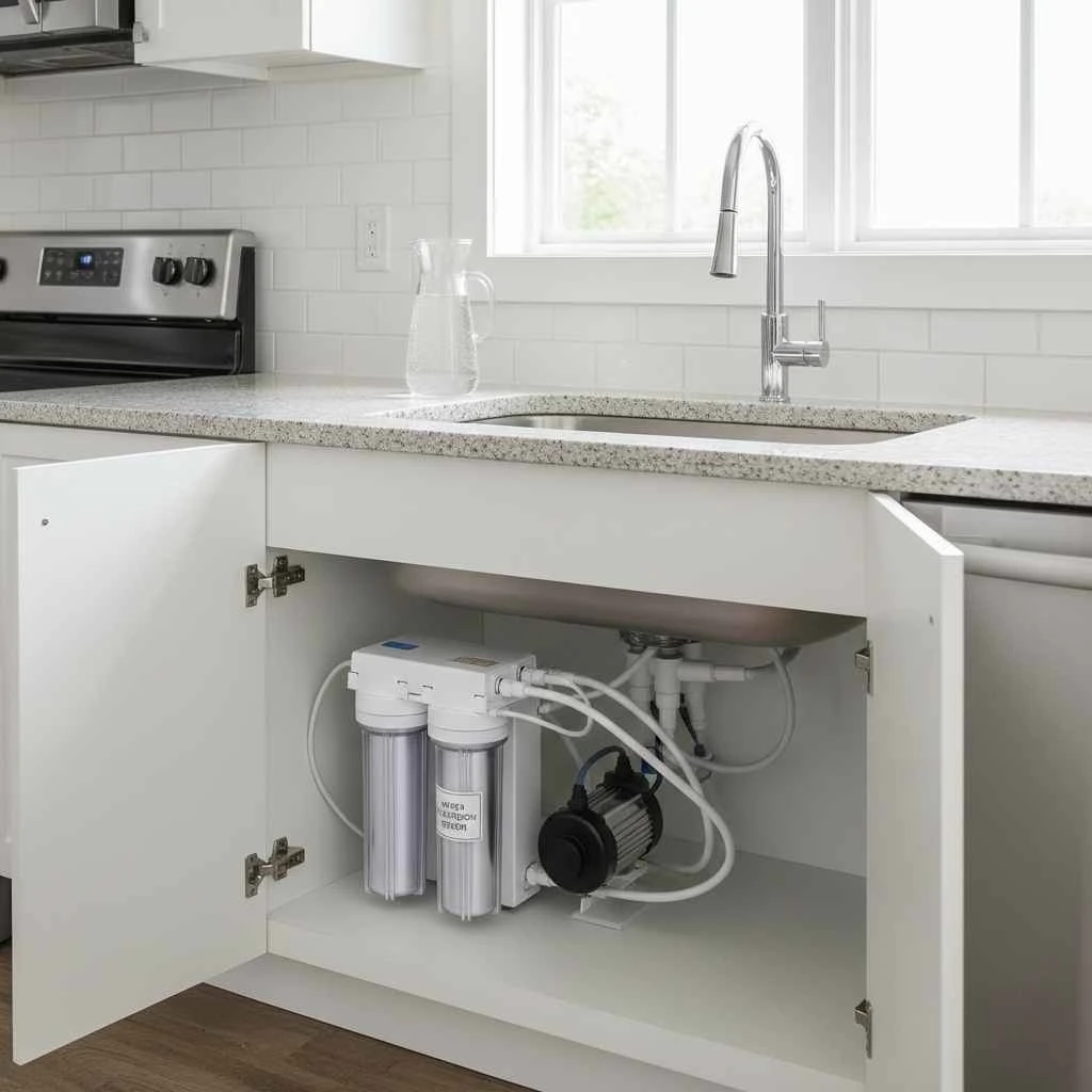 Kitchen with water filtration system installed