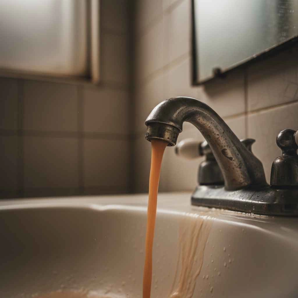 Rust-colored water coming from a faucet