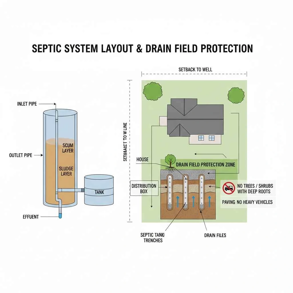 drain field protection and septic system layout diagram