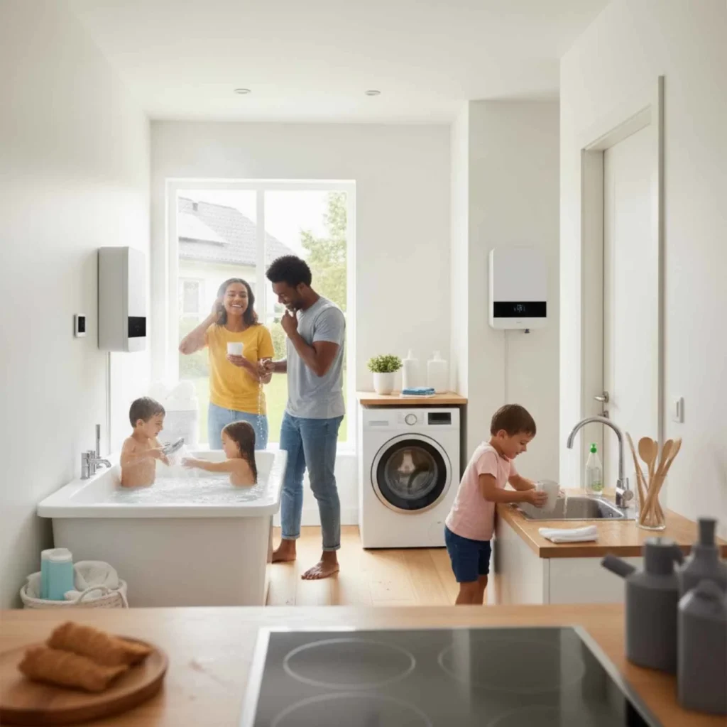 family using multiple water fixtures simultaneously