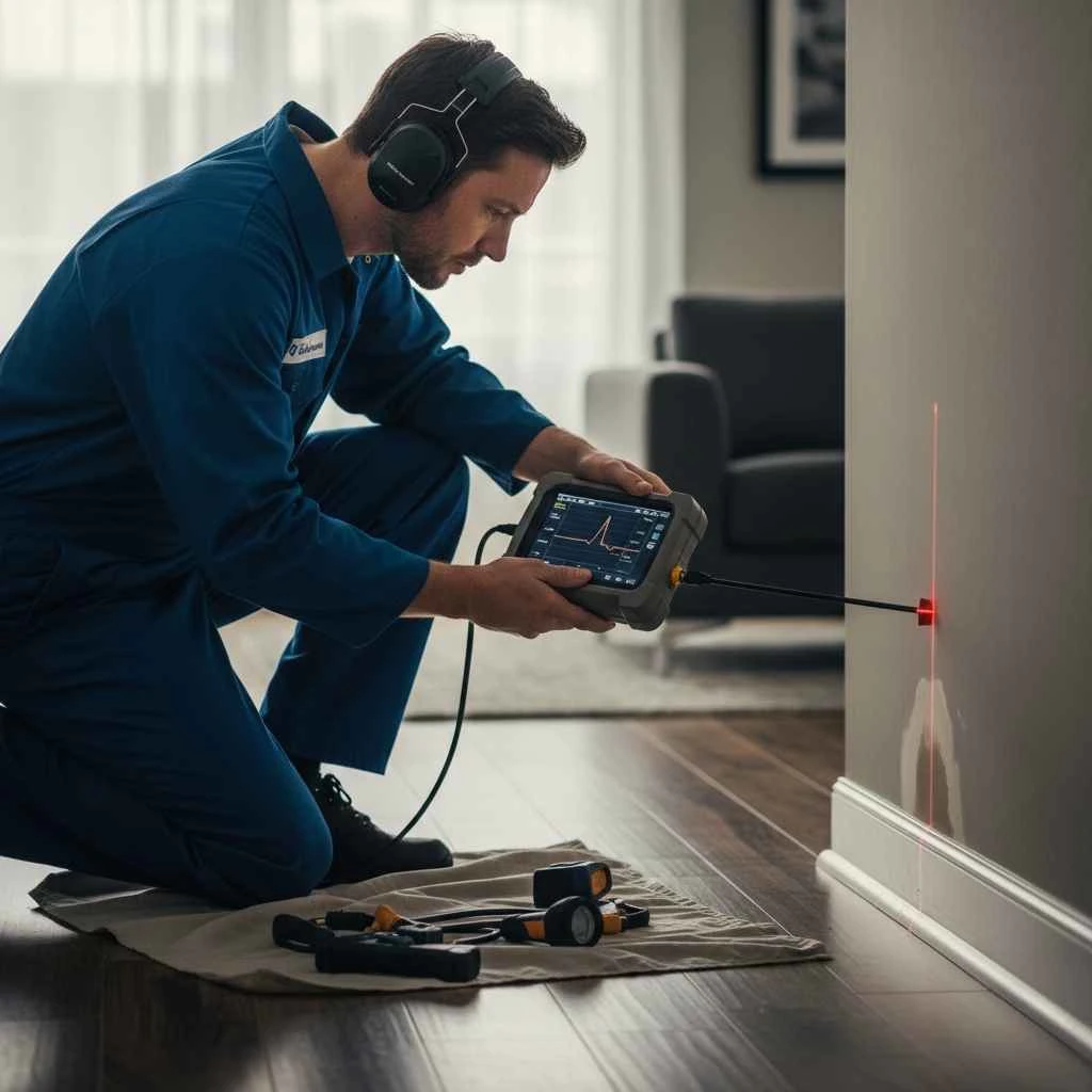 Technician using electronic leak detection equipment