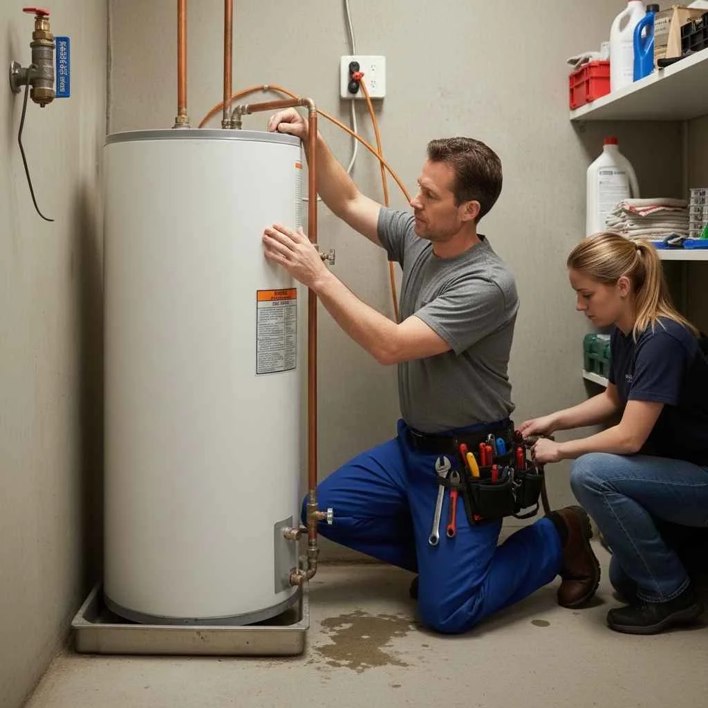 licensed plumber installing a new water heater