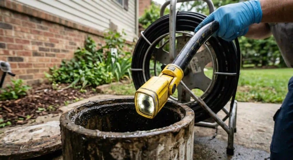 camera entering a residential sewer line.
