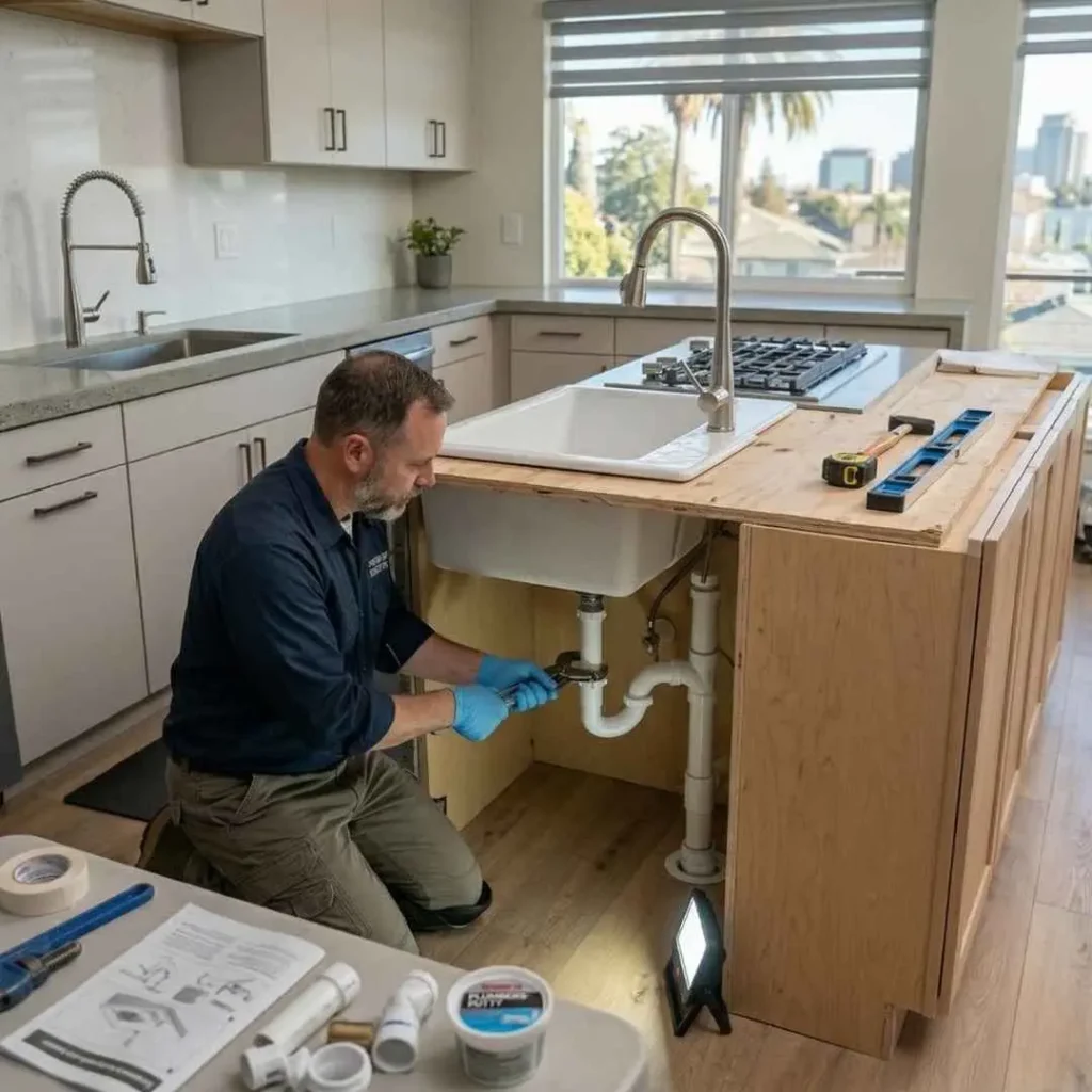 kitchen island sink installation.