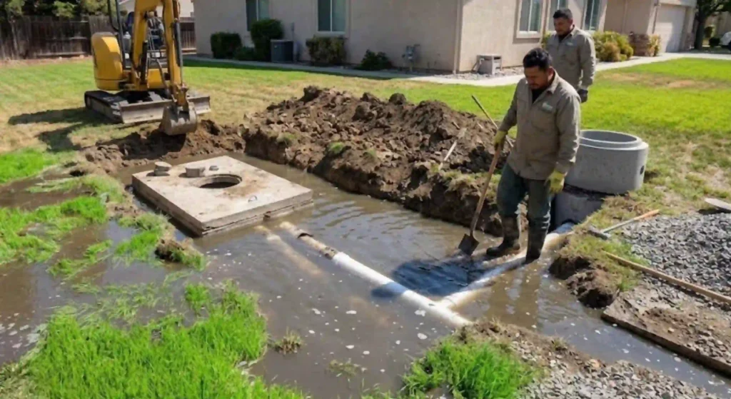 water pooling in yard due to septic failure