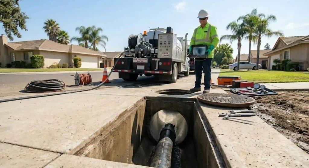 Restored sewer line after professional hydro-jetting service in Modesto