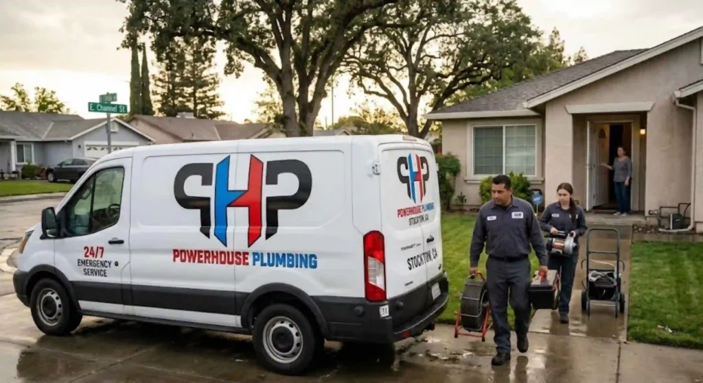 Emergency plumber responding to a plumbing problem at a Stockton CA home